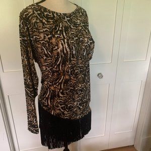 Animal Print Black Fringe Latin Dance Dress XS/S